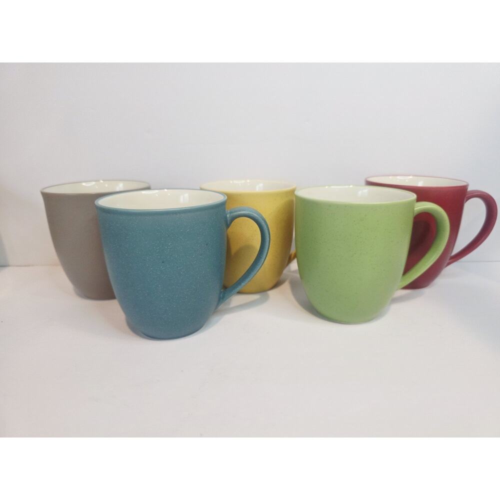 Noritake Colorwave Stoneware Mug Set of 5 Apple Turquoise Raspberry Mustard Clay